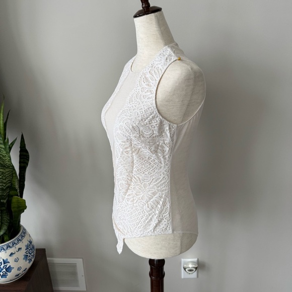 Victoria's Secret white lace mesh deep V high-neck teddy bodysuit - Cream - Picture 7 of 9